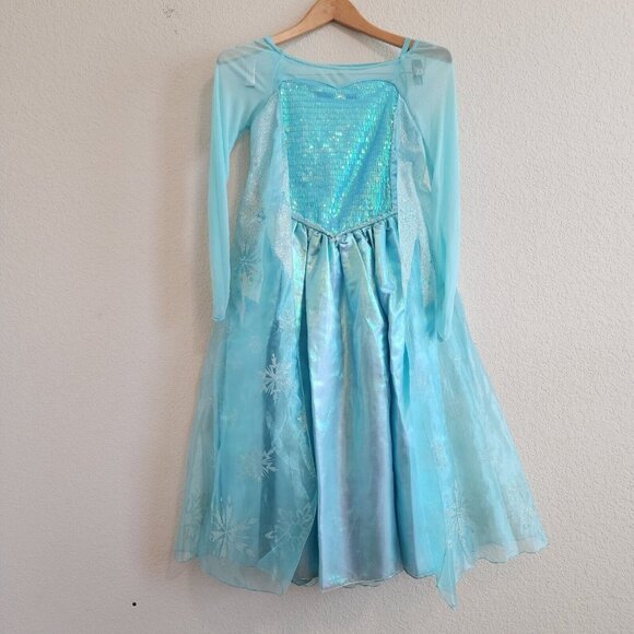 Disney Store Frozen Queen Elsa Glitter Sequin Blue Halloween Costume Dress 9/10 - Picture 2 of 11